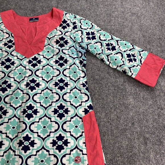 Simply Southern Tunic Medium Cover Up Aqua Pink Geometric 3/4 Sleeve Beach‎ Top - Picture 4 of 11